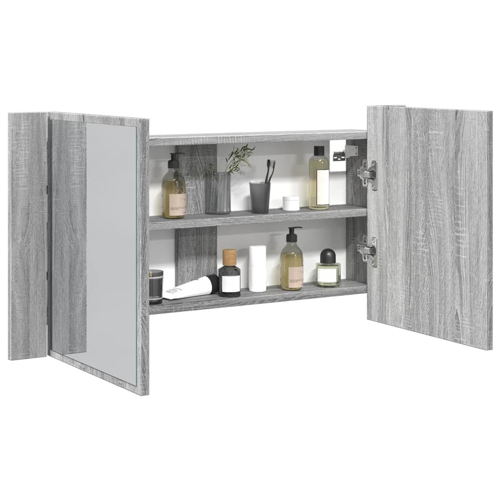 vidaXL Ντουλάπι Μπάνιου Καθρέφτη LED Γκρι Sonoma 90x12x45εκ. Ακρυλικό
