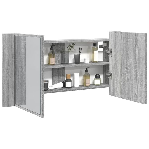 vidaXL Ντουλάπι Μπάνιου Καθρέφτη LED Γκρι Sonoma 90x12x45εκ. Ακρυλικό