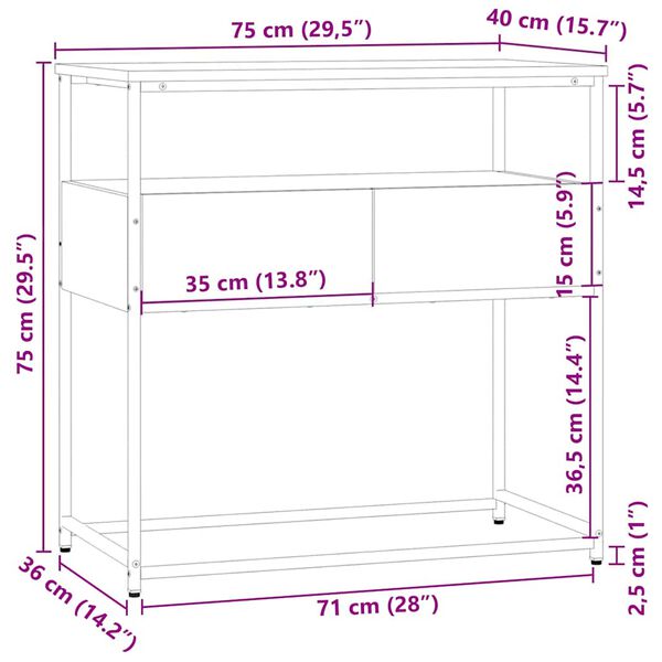 vidaXL Τραπέζι Κονσόλα Sonoma Δρυς 75x40x75 εκ. Επεξεργασμένο Ξύλο