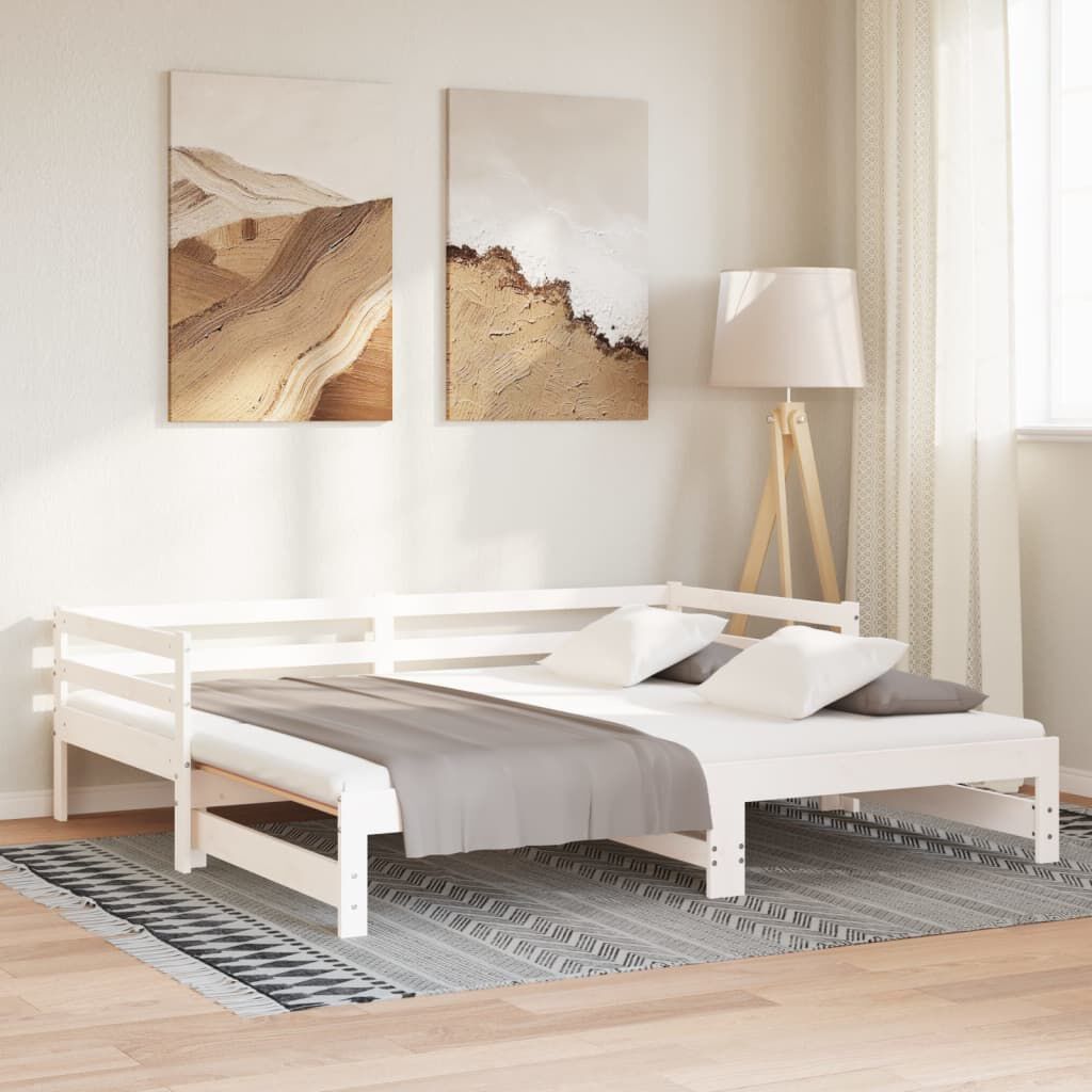 vidaXL Καναπές Κρεβάτι Λευκός 2 x (90 x 200) εκ. από Μασίφ Ξύλο Πεύκου