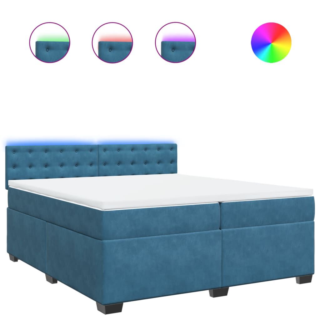 vidaXL Κρεβάτι Boxspring με Στρώμα Μπλε 200x200 εκ. Βελούδινο