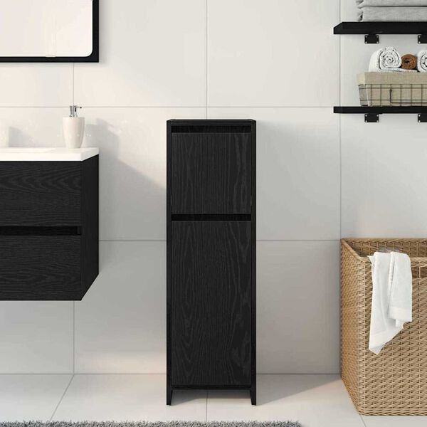vidaXL Ντουλάπι Μπάνιου Μαύρη Οξυά 30 x 30 x 95 cm Επεξεργασμένο ξύλο