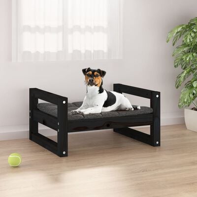 vidaXL Κρεβάτι Σκύλου Μαύρο 55,5x45,5x28 εκ. από Μασίφ Ξύλο Πεύκου