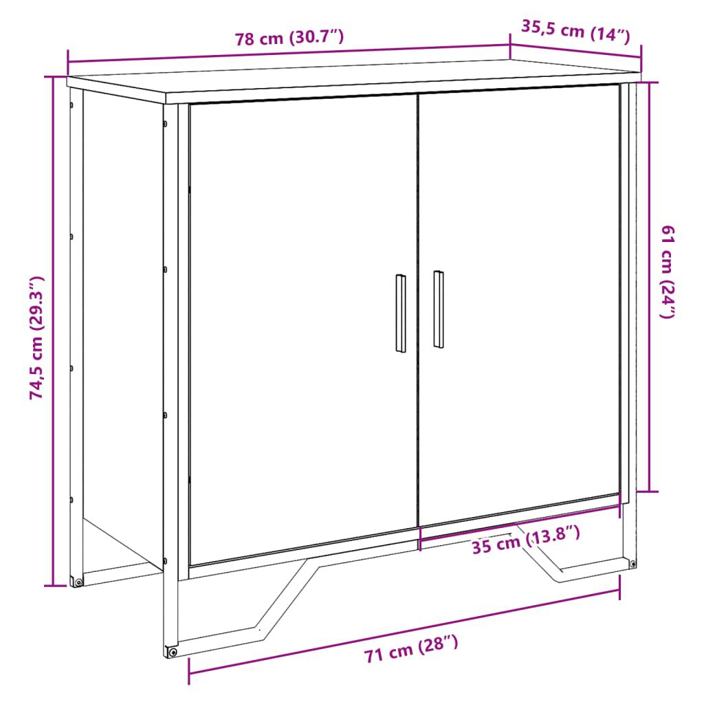 vidaXL Μπουφές Καφέ Δρυς 78x35,5x74,5 εκ. από Επεξεργασμένο Ξύλο