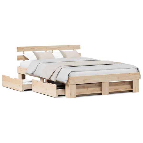 vidaXL Σκελετός Κρεβατιού Καφέ 150 x 200 cm Μασίφ ξύλο πεύκου