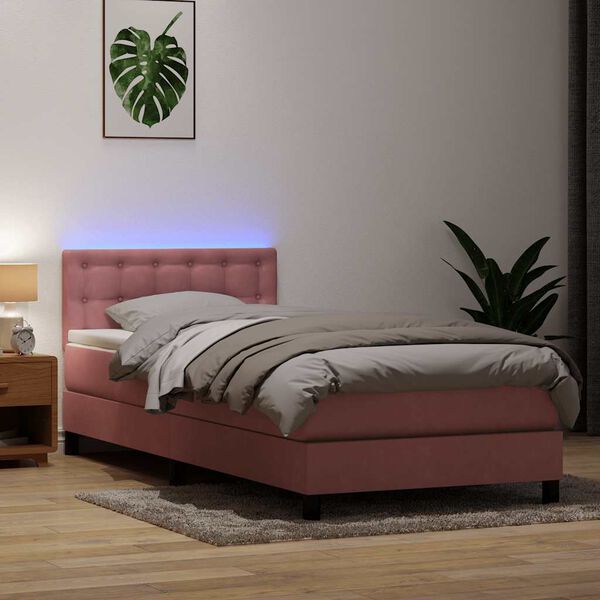 vidaXL &Kappa;&rho;&epsilon;&beta;ά&tau;&iota; Boxspring &mu;&epsilon; &Sigma;&tau;&rho;ώ&mu;&alpha; & LED &Rho;&omicron;&zeta; 80x220 &epsilon;&kappa;. &Beta;&epsilon;&lambda;&omicron;ύ&delta;&iota;&nu;&omicron;