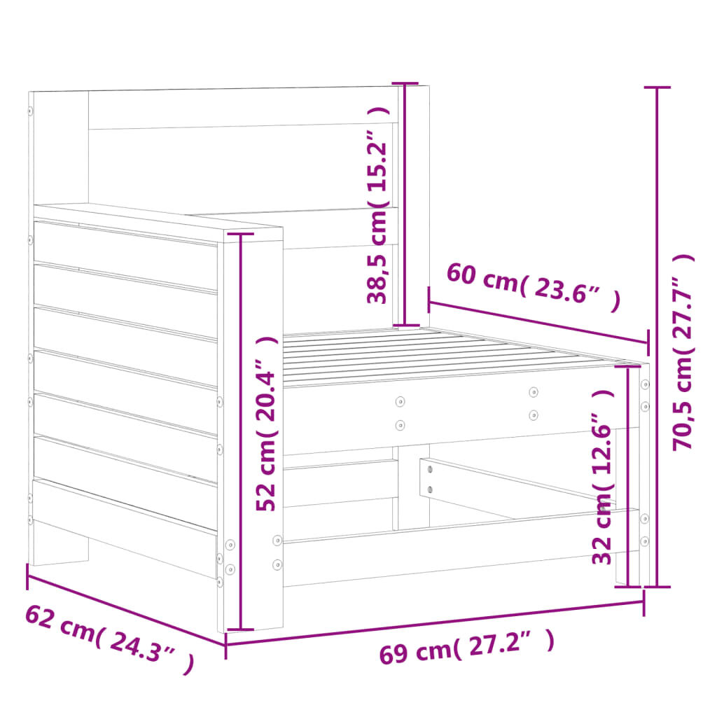 vidaXL Καναπές Κήπου με Μπράτσα Καφέ 69x62x70,5εκ. Μασίφ Ξύλο Πεύκου