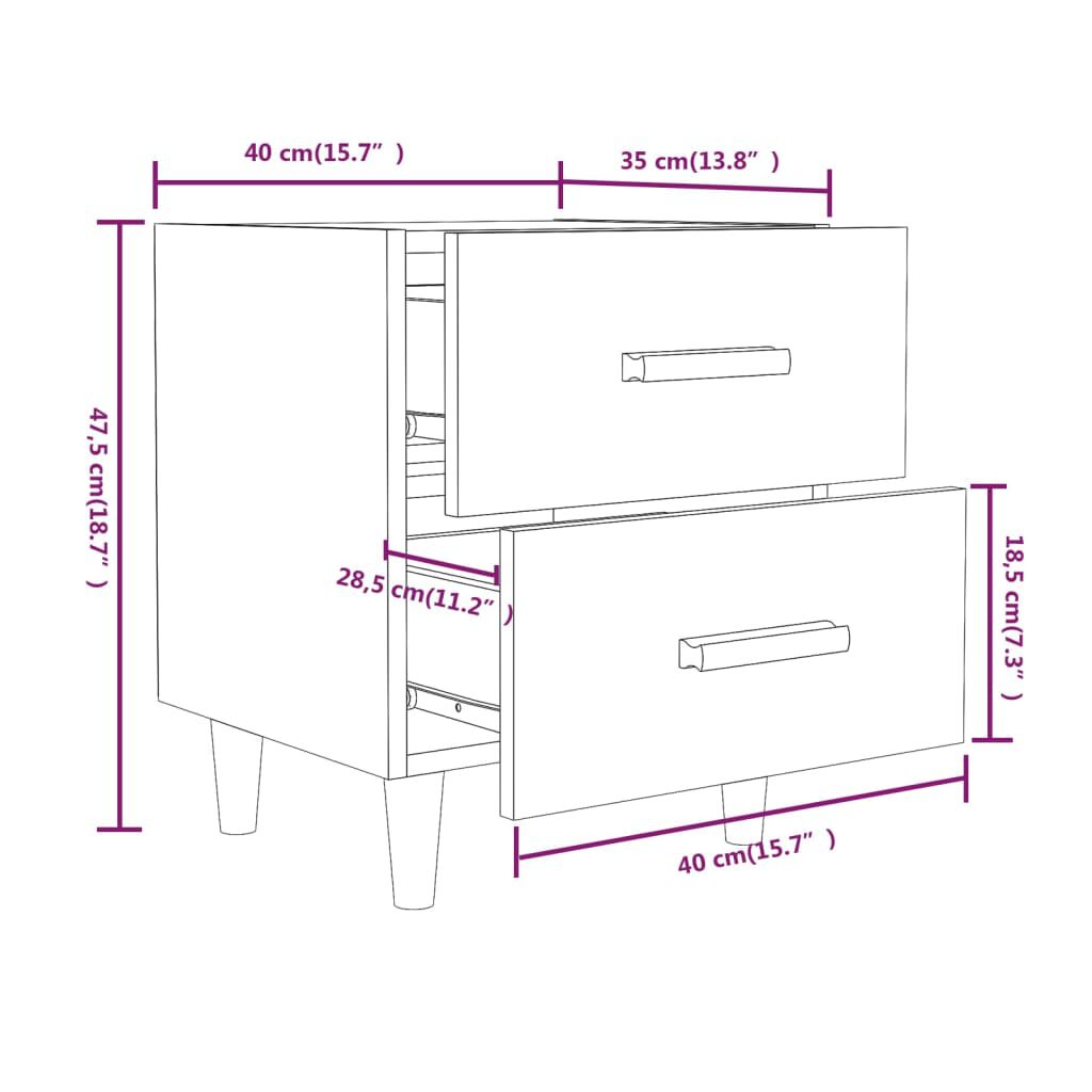 vidaXL Κομοδίνα 2 τεμ. Λευκά 40 x 35 x 47,5 εκ.