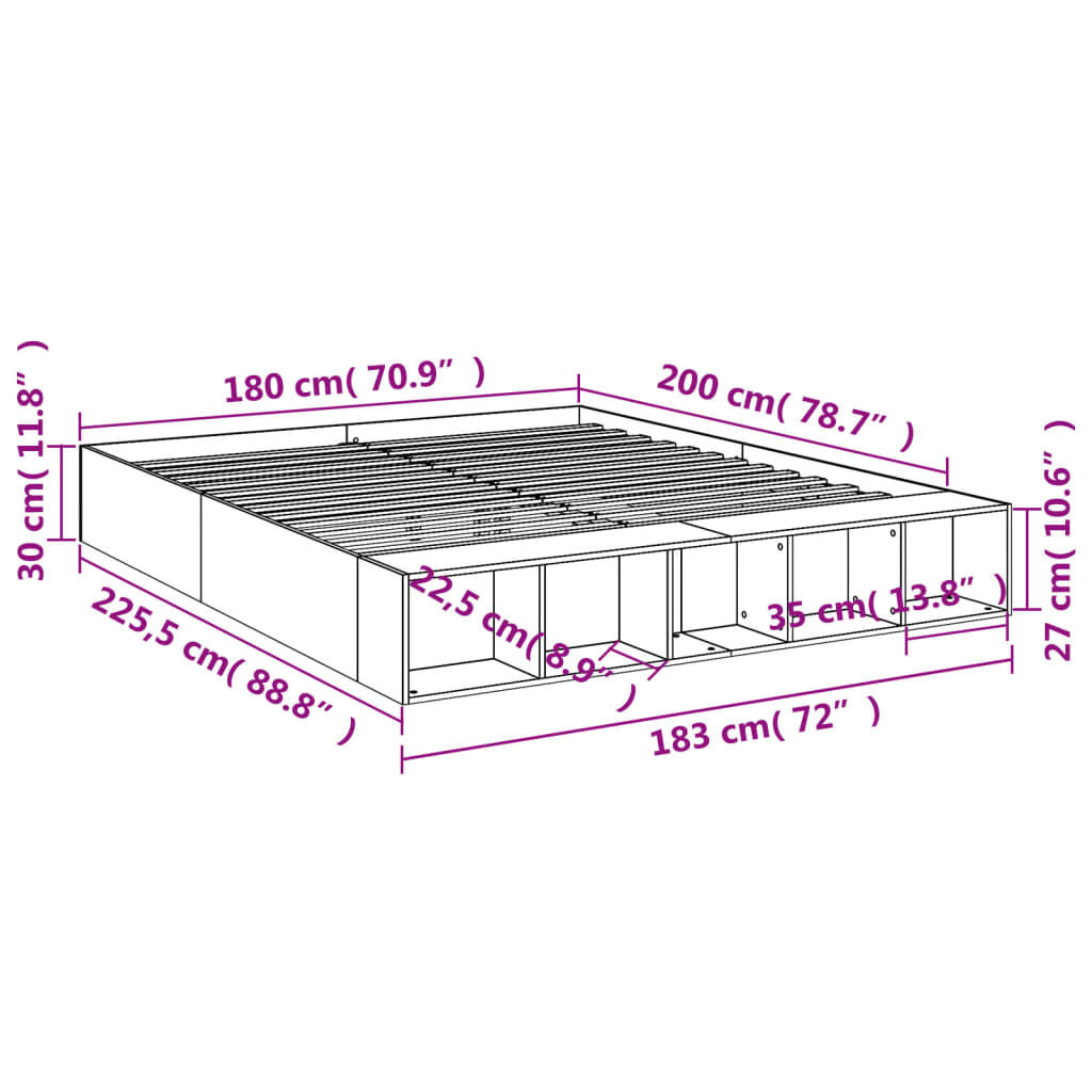 vidaXL Πλαίσιο Κρεβατιού Γκρι Sonoma 180x200 εκ. Επεξεργασμένο Ξύλο
