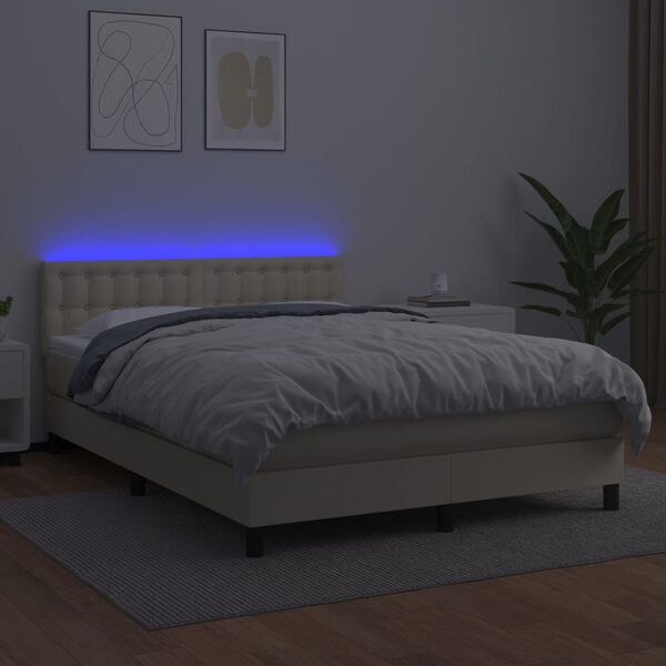 vidaXL &Kappa;&rho;&epsilon;&beta;ά&tau;&iota; Boxspring &mu;&epsilon; &Sigma;&tau;&rho;ώ&mu;&alpha; & LED &Kappa;&rho;&epsilon;&mu; 140x190 &epsilon;&kappa;. &Sigma;&upsilon;&nu;&theta;. &Delta;έ&rho;&mu;&alpha;