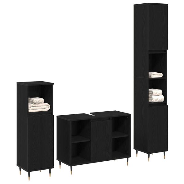 vidaXL Σετ Επίπλων Μπάνιου με ράφι 3 pcs Μαύρη Οξυά 30 x 30 x 180 cm