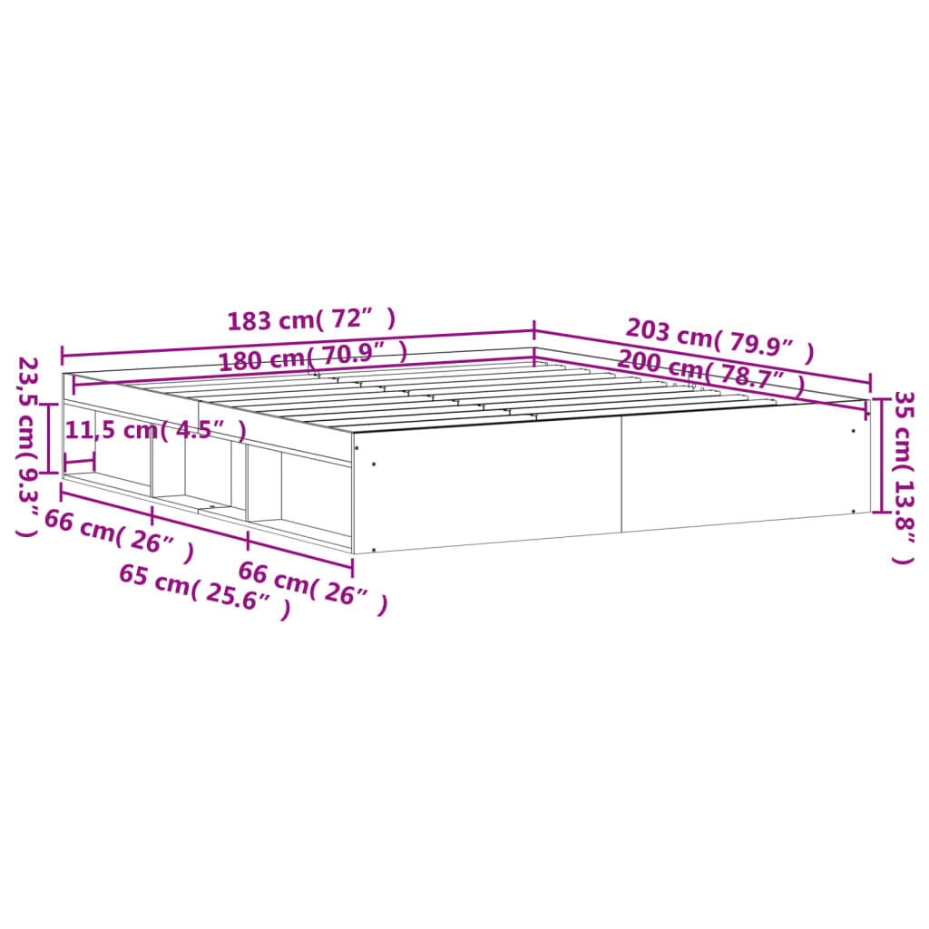 vidaXL Πλαίσιο Κρεβατιού Γκρι Σκυροδέματος 180 x 200 εκ. Super King