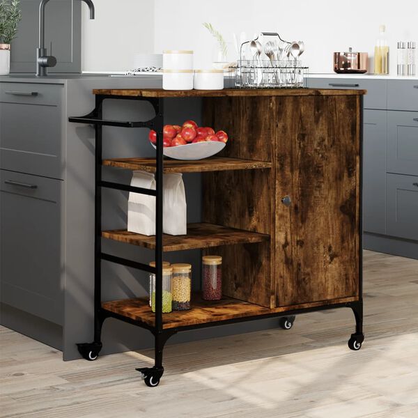 vidaXL Τρόλεϊ Κουζίνας Καπνιστή Δρυς 87,5x38,5x84,5 εκ. Επεξ. Ξύλο