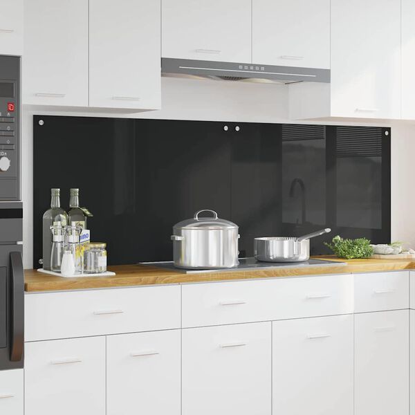 vidaXL Πίσω Πάνελ Κουζίνας Μαύρο 90 x 60 cm σκληρυμένο γυαλί