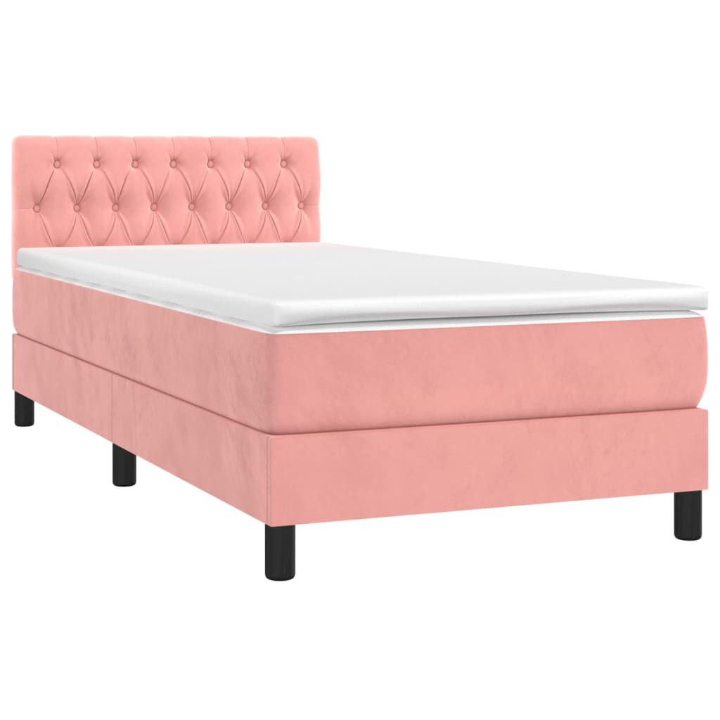 vidaXL Κρεβάτι Boxspring με Στρώμα Ροζ 90x190 εκ. Βελούδινο