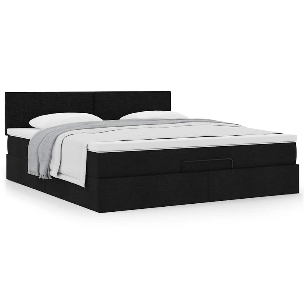 vidaXL Οθωμανικό κρεβάτι με στρώμα Μαύρο 160x200cm Ύφασμα