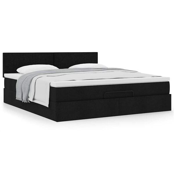 vidaXL Οθωμανικό κρεβάτι με στρώμα Μαύρο 160x200cm Ύφασμα