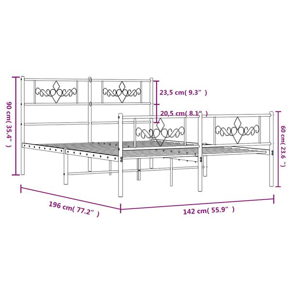 vidaXL Πλαίσιο Κρεβατιού με Κεφαλάρι&Ποδαρικό Λευκό 135x190εκ. Μέταλλο