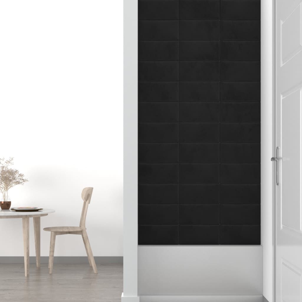 vidaXL Πάνελ Τοίχου 12 τεμ. Μαύρο 30 x 15 εκ. 0,54 μ² Βελούδινα