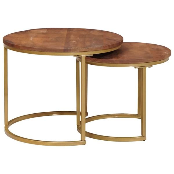 vidaXL Τραπεζάκια Καφέ Στερεών 2 pcs Μασίφ ξύλο μάνγκο και χάλυβας