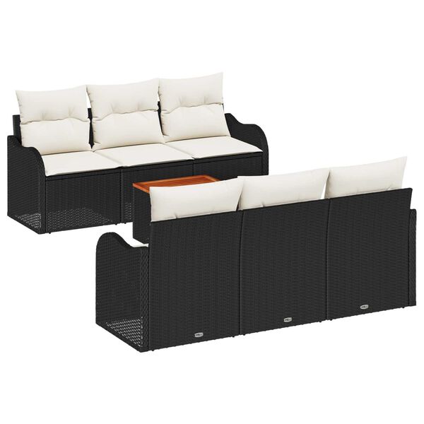 vidaXL Σετ Καναπέ Κήπου 7 pcs Μαύρος, λευκός Μεγάλο Ρατάν, Πολυεστέρας
