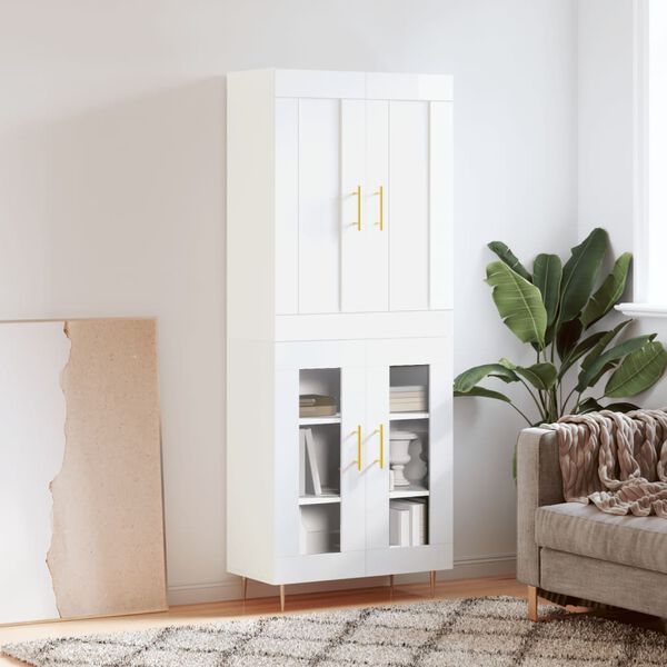 vidaXL Ντουλάπι Γυαλιστερό Λευκό 69,5x34x180 εκ. Επεξεργασμένο Ξύλο