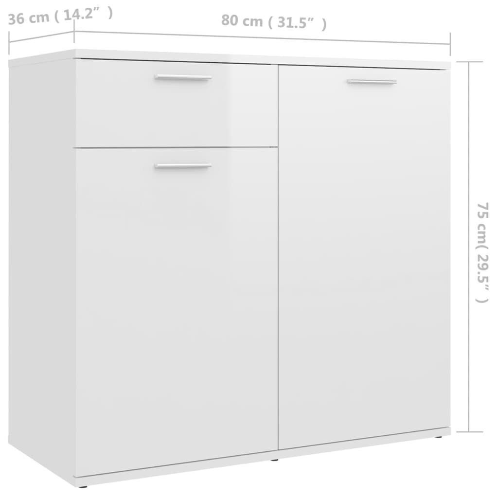 vidaXL Ντουλάπι με Συρτάρι Γυαλιστερό Λευκό 80x36x75 εκ. Επεξ. Ξύλο