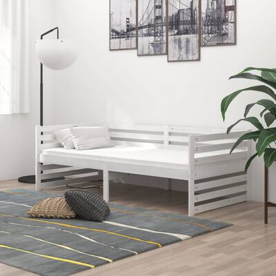 vidaXL Καναπές Κρεβάτι με Στρώμα 90 x 200 εκ. Λευκό Μασίφ Ξύλο Πεύκου