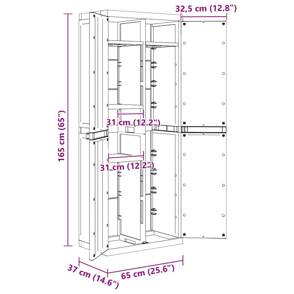 vidaXL Ντουλάπι Αποθ. Εξ. Χώρου Γκρι/Μαύρο 65x37x165εκ. Πολυπροπυλένιο