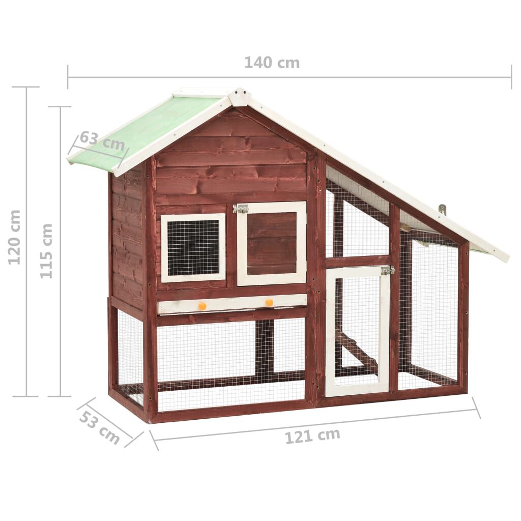 vidaXL Κλουβί Κουνελιών Μόκα/Λευκό 140x63x120 εκ. Μασίφ Ξύλο Ελάτης