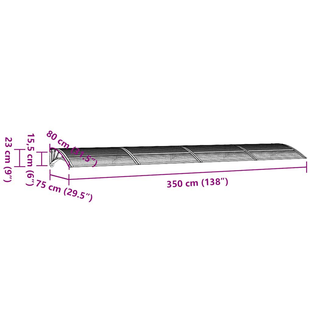 vidaXL Στέγαστρο Πόρτας Γκρι & Διαφανές 350 x 75 εκ. από Πολυκαρβονικό