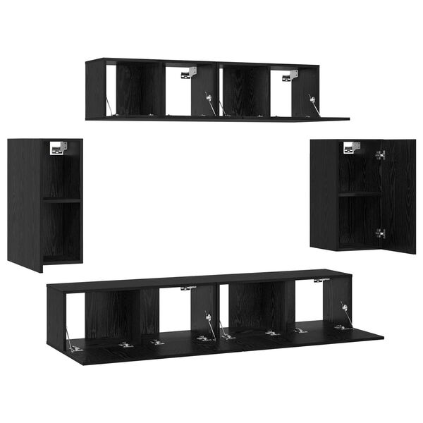 vidaXL Τηλεοπτική Κάβα Τοίχου 6 pcs Μαύρη Δρυς Επεξεργασμένο ξύλο