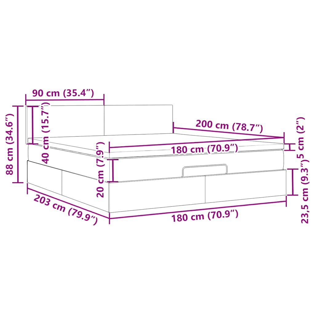 vidaXL Οθωμανικό κρεβάτι με στρώμα Μαύρο 180x200cm Ύφασμα