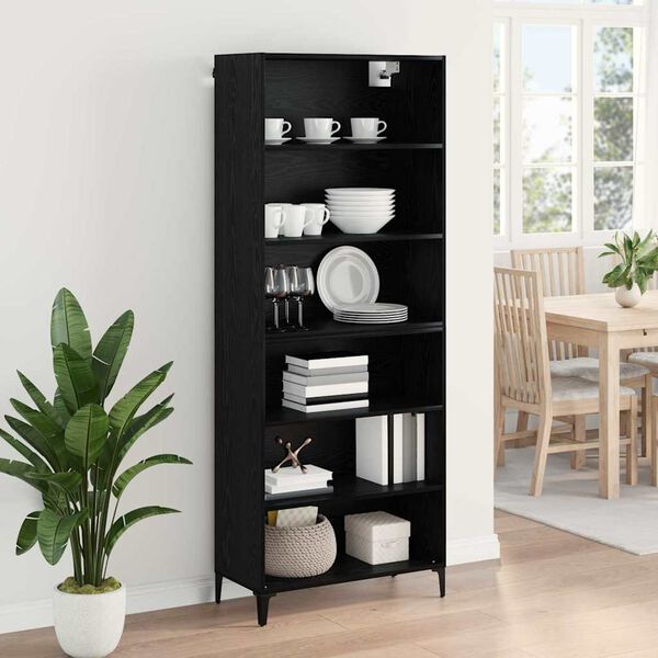 vidaXL Highboard &Mu;&alpha;ύ&rho;&eta; &Omicron;&xi;&upsilon;ά 69,5 x 34 x 180 &epsilon;&kappa;. &Epsilon;&pi;&epsilon;&xi;&epsilon;&rho;&gamma;&alpha;&sigma;&mu;έ&nu;&omicron; &xi;ύ&lambda;&omicron;