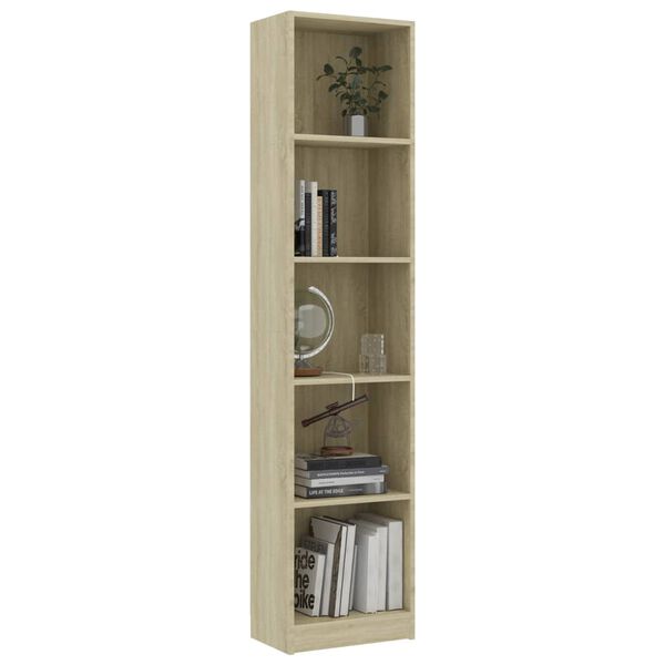 vidaXL Βιβλιοθήκη με 5 Ράφια Sonoma Δρυς 40x24x175 εκ. Επεξ. Ξύλο