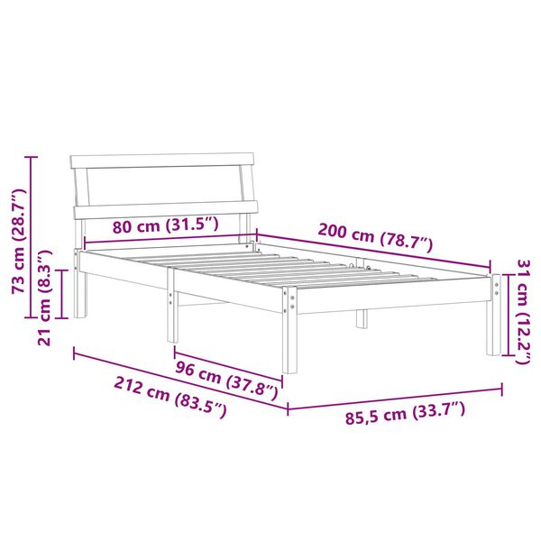 vidaXL Σκελετός Κρεβατιού Λευκό 80 x 200 cm Ξύλο πεύκου