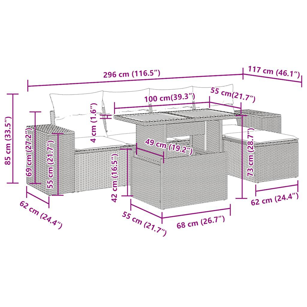 vidaXL Σαλόνι Κήπου 6 Τεμαχίων από Γκρι Συνθετικό Ρατάν με Μαξιλάρια
