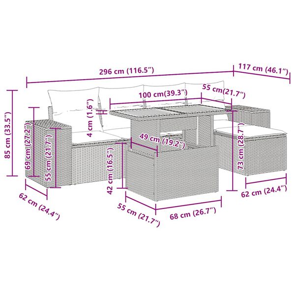 vidaXL Σαλόνι Κήπου 6 Τεμαχίων από Γκρι Συνθετικό Ρατάν με Μαξιλάρια