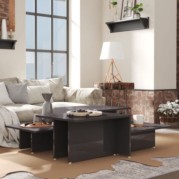 vidaXL Τραπεζάκια Σαλονιού 2 τεμ Γυαλ. Γκρι 111,5x50x33 εκ Επεξ. Ξύλο