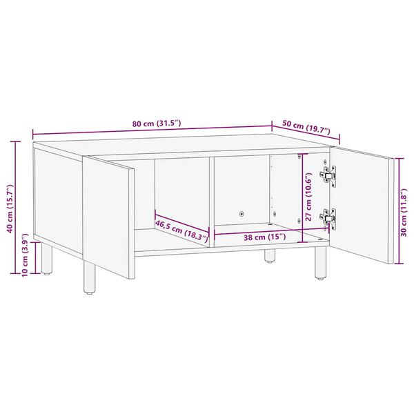 vidaXL Τραπεζάκι σαλονιού καφέ 80x50x40 cm μασίφ ξύλο Mango