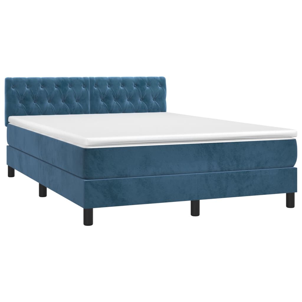 vidaXL Κρεβάτι Boxspring με Στρώμα Σκούρο Μπλε 140x200 εκ. Βελούδινο