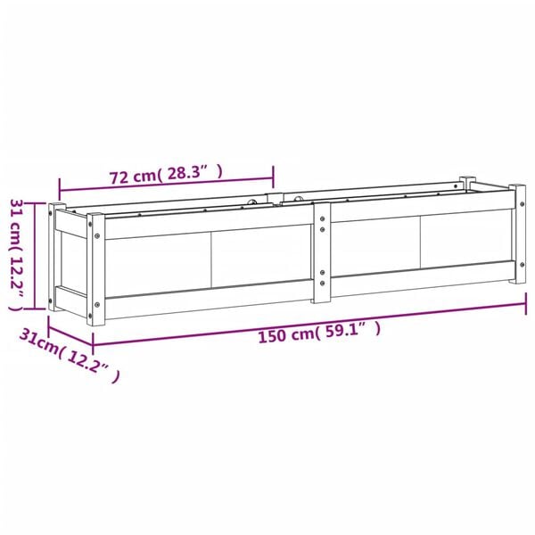 vidaXL Ζαρντινιέρα Λευκή 150 x 31 x 31 εκ. από Μασίφ Ξύλο Πεύκου