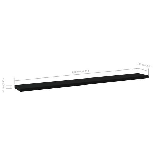 vidaXL Ράφια Βιβλιοθήκης 8 τεμ. Μαύρα 80x10x1,5 εκ. από Μοριοσανίδα
