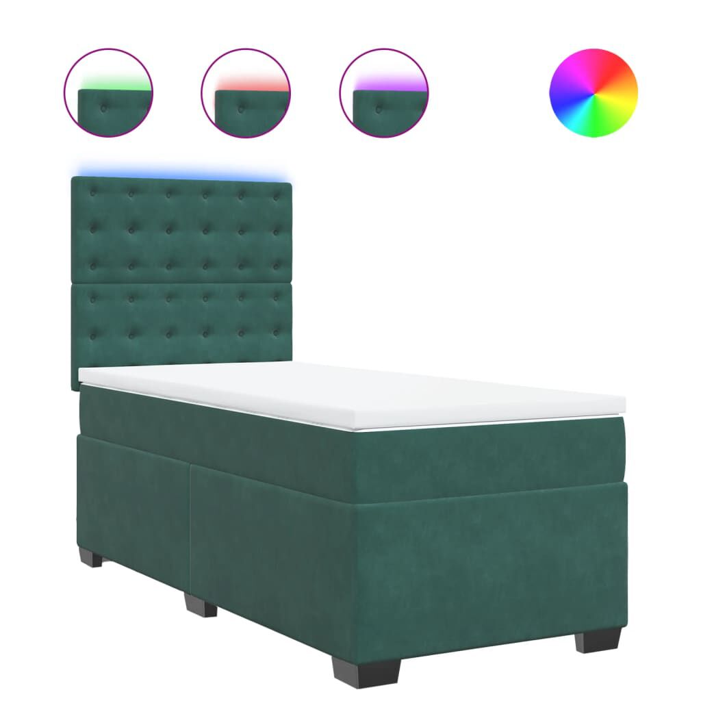 vidaXL Κρεβάτι Boxspring με Στρώμα Σκούρο Πράσινο 100x200εκ. Βελούδινο