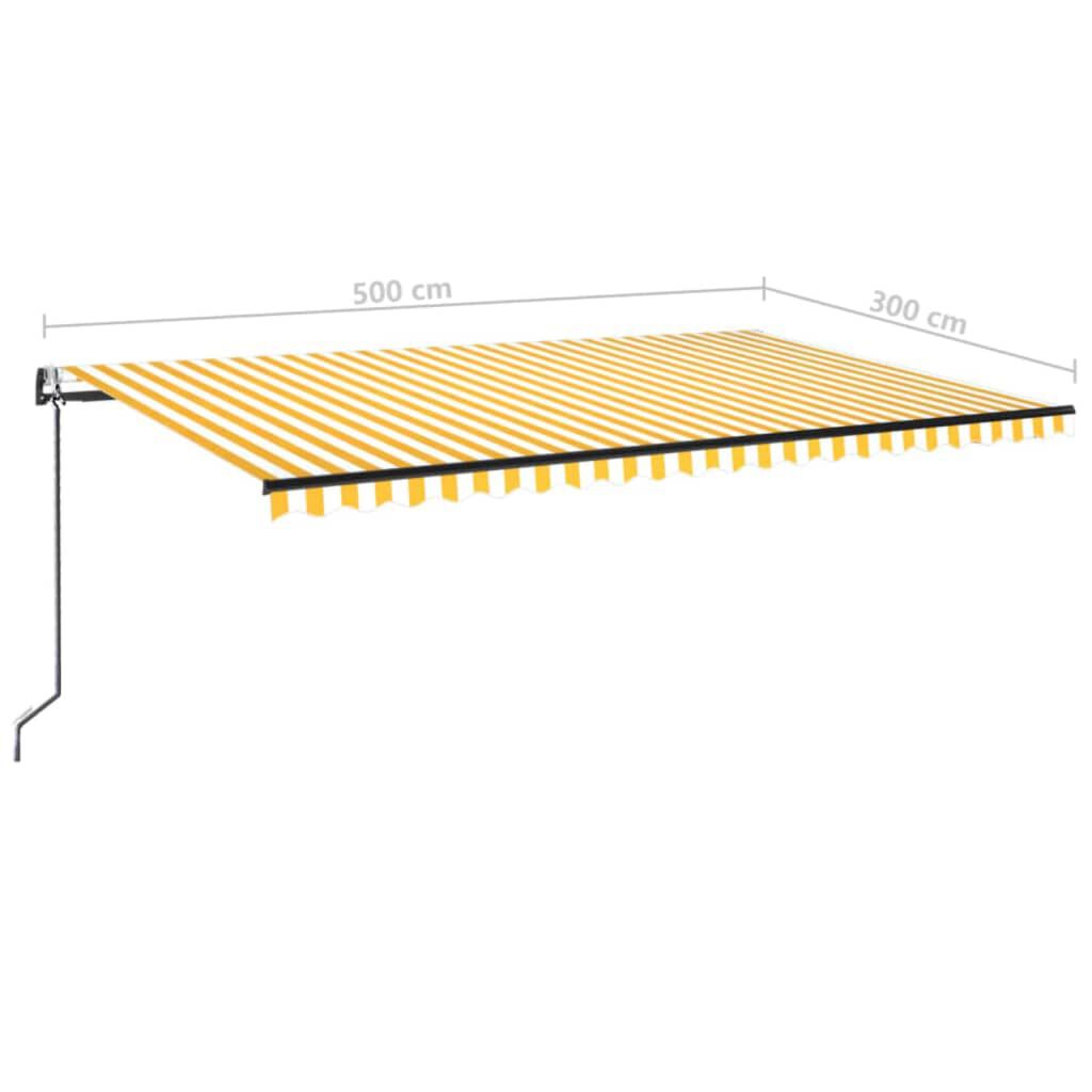 vidaXL Τέντα Αυτόματη με LED & Αισθ. Ανέμου Κίτρινο/Λευκό 500x300 εκ.