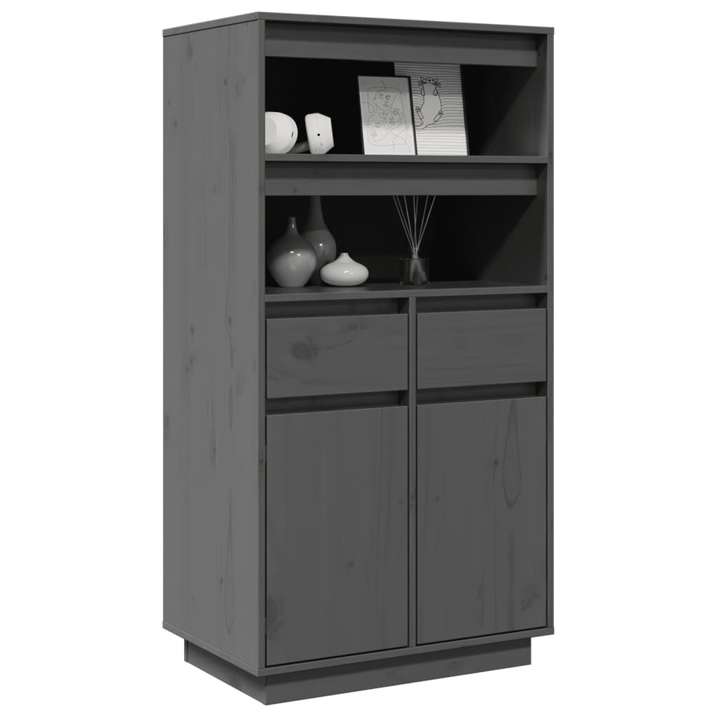 vidaXL Ντουλάπι Ψηλό Γκρι 60x40x116,5 εκ. από Μασίφ Ξύλο Πεύκου
