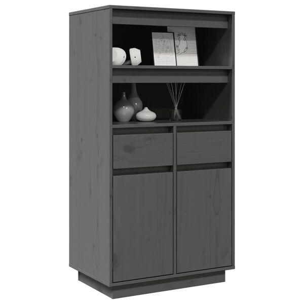 vidaXL Ντουλάπι Ψηλό Γκρι 60x40x116,5 εκ. από Μασίφ Ξύλο Πεύκου