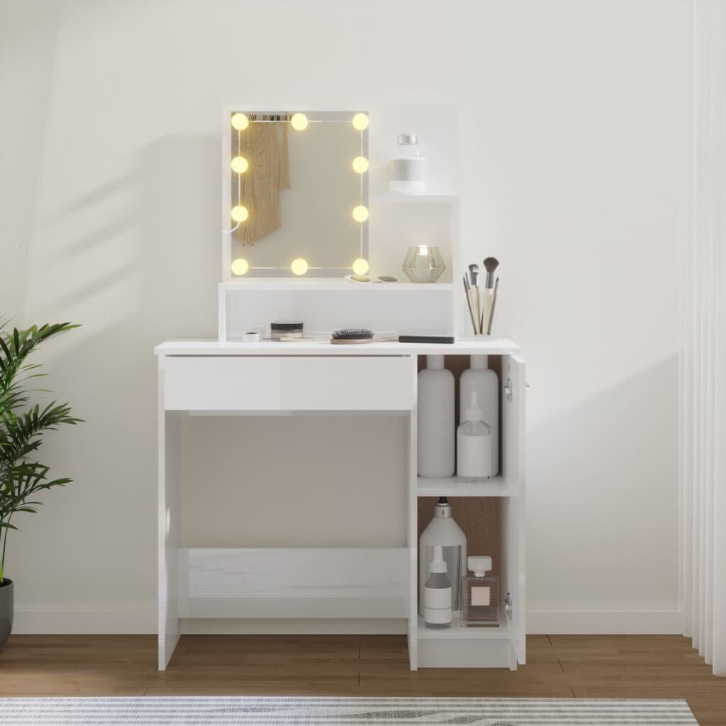 vidaXL Μπουντουάρ με LED Γυαλιστερό Λευκό 86,5x35x136 εκ.