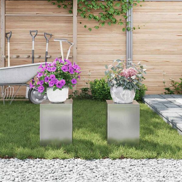 vidaXL Βάση φυτών 2 pcs Ασημί 24 x 24 x 35 εκ. Γαλβανισμένος χάλυβας