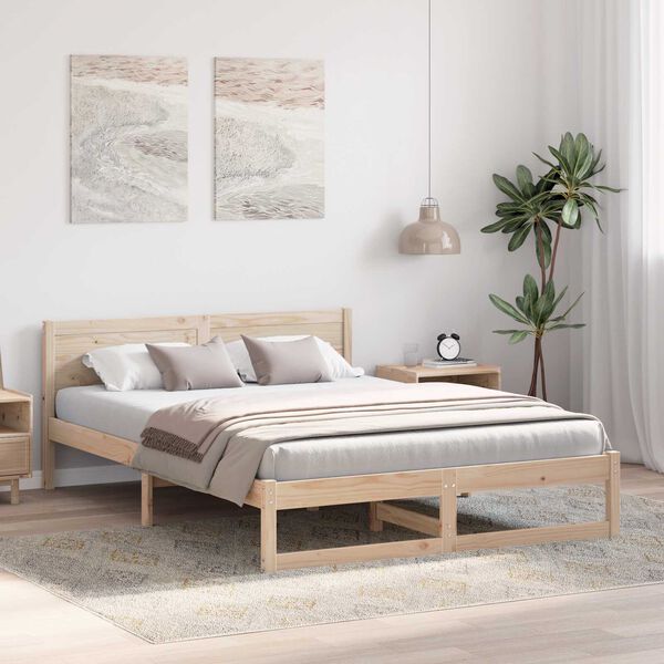 vidaXL Σκελετός Κρεβατιού Καφέ 140 x 200 cm Μασίφ ξύλο πεύκου